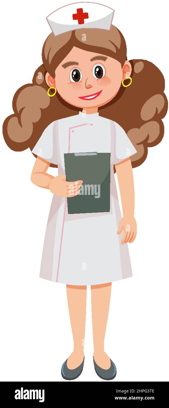 Cute Nurse Cartoon Character On White Background Illustration Stock 