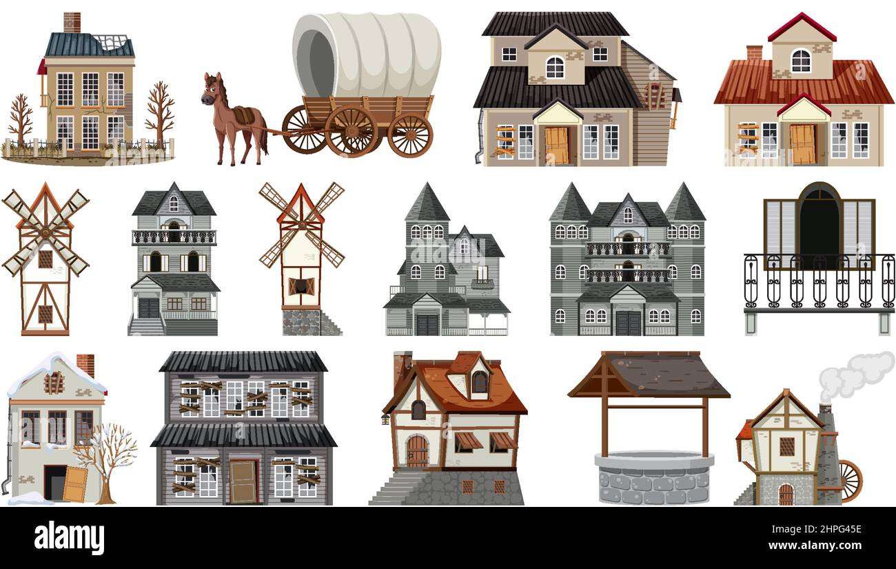 Set of abandoned houses and buildings illustration Stock Vector Image ...