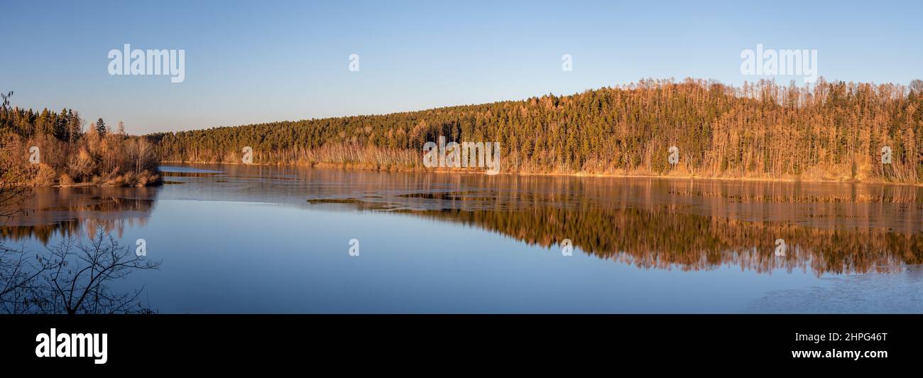 Landscape with water reservoir Rimov on the river Malse in South Bohemia, Czech Republic Stock Photo
