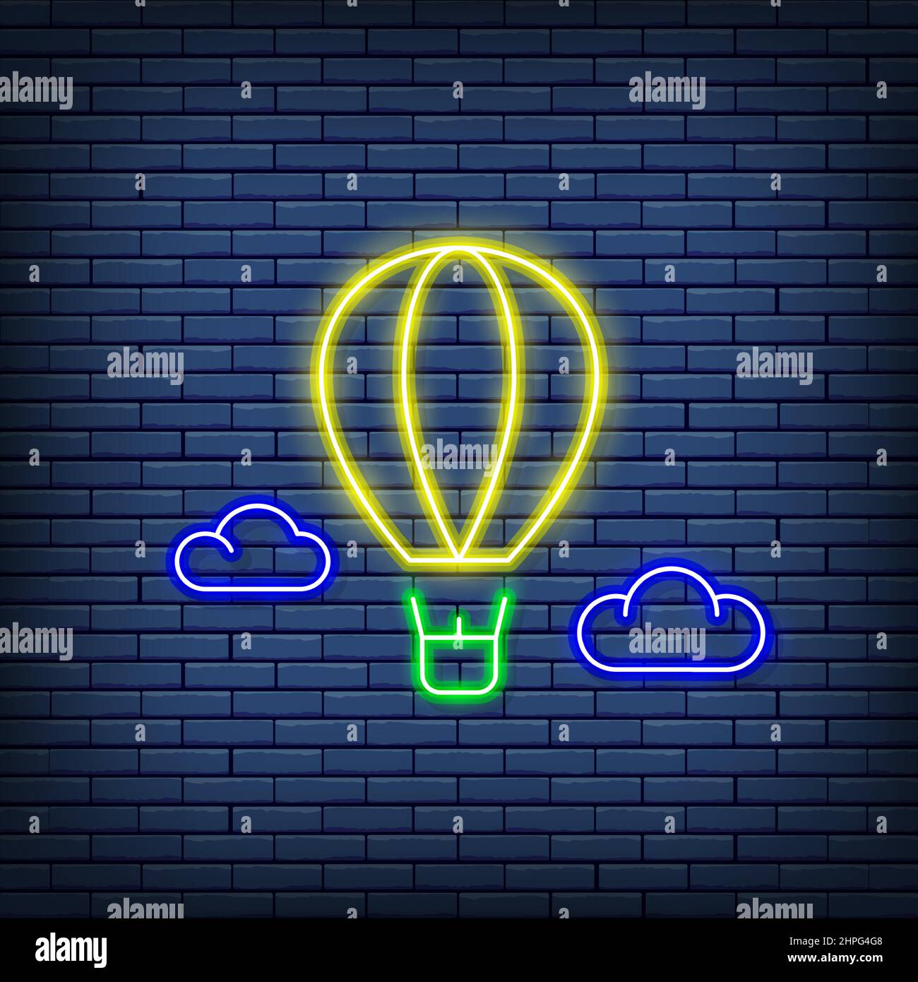 Vector air balloon, aerostat, dirigible neon sign. Stock Vector