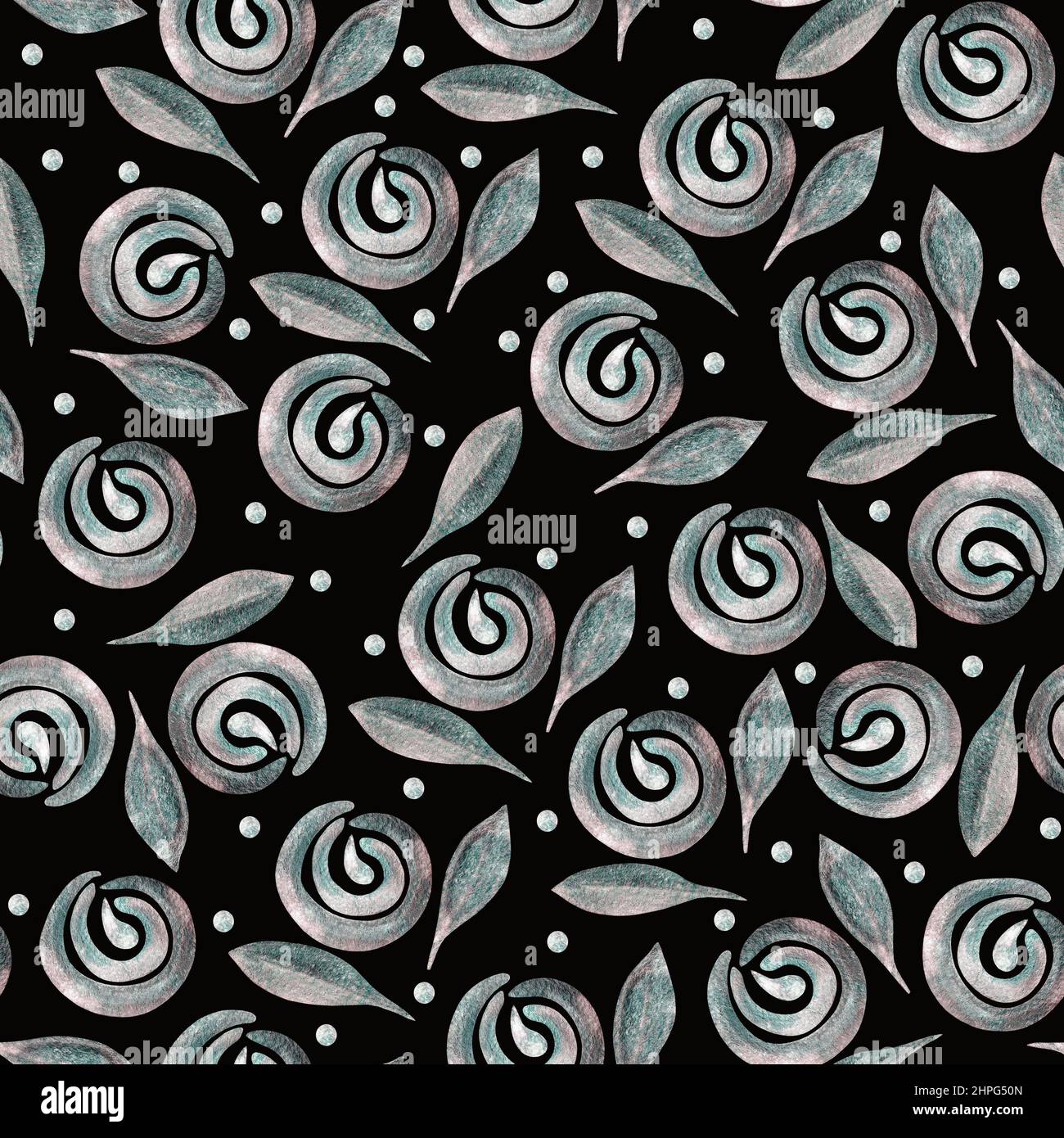 Trendy seamless Scandinavian pattern with black gray flowers and leaves