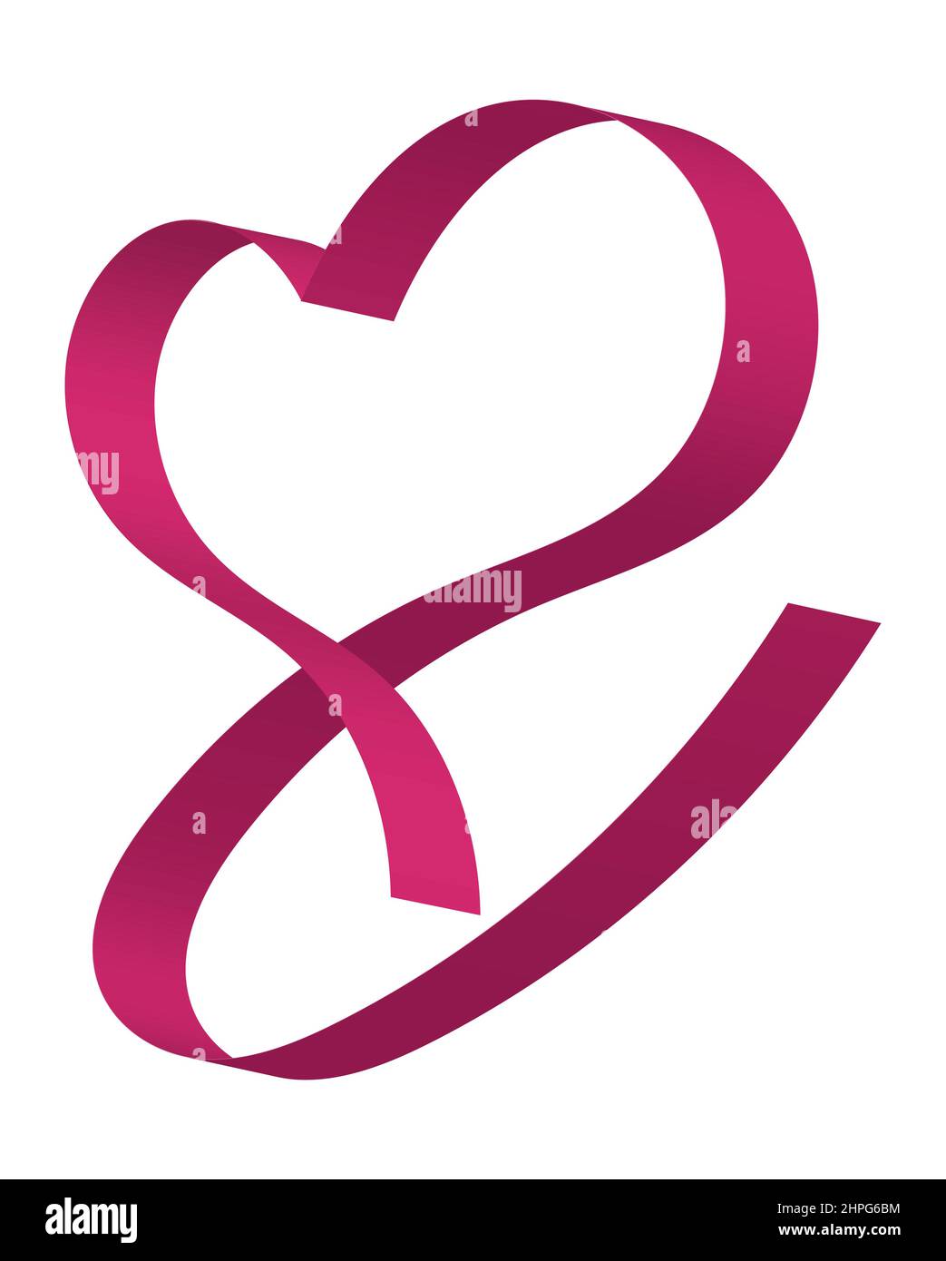 Pink curled heart shape ribbon isolated on white background Stock ...