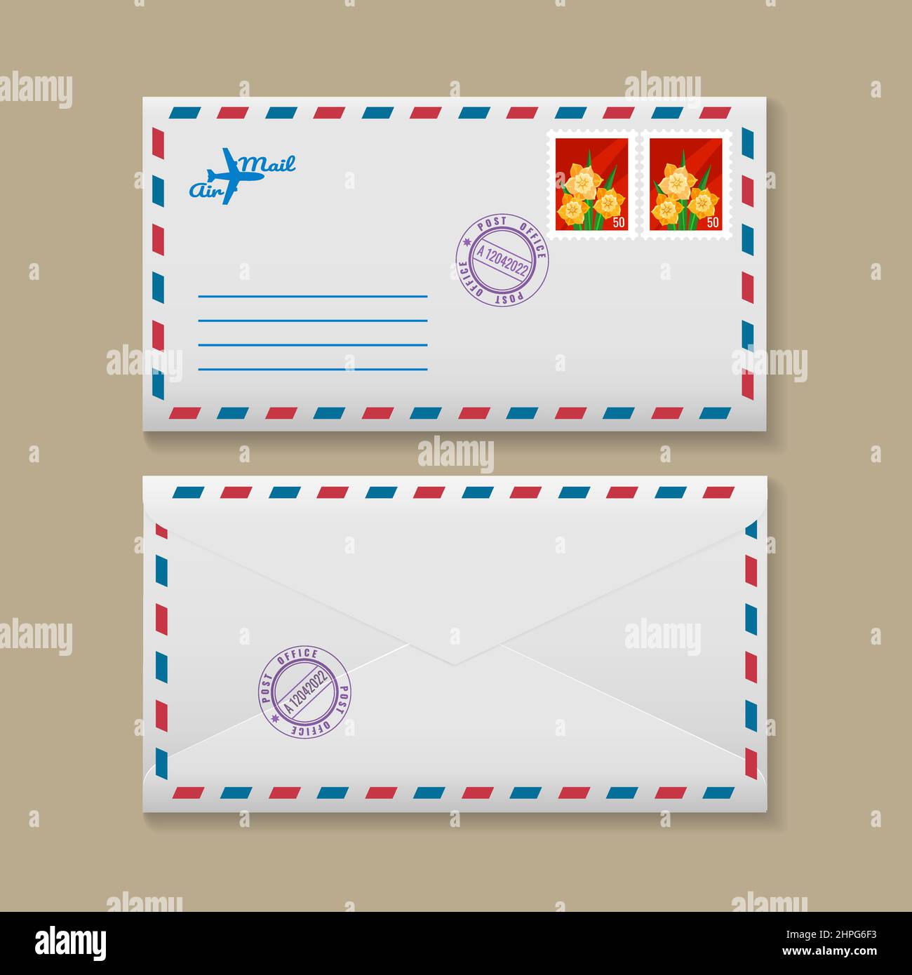 Realistic 3d airmail envelope Stock Vector