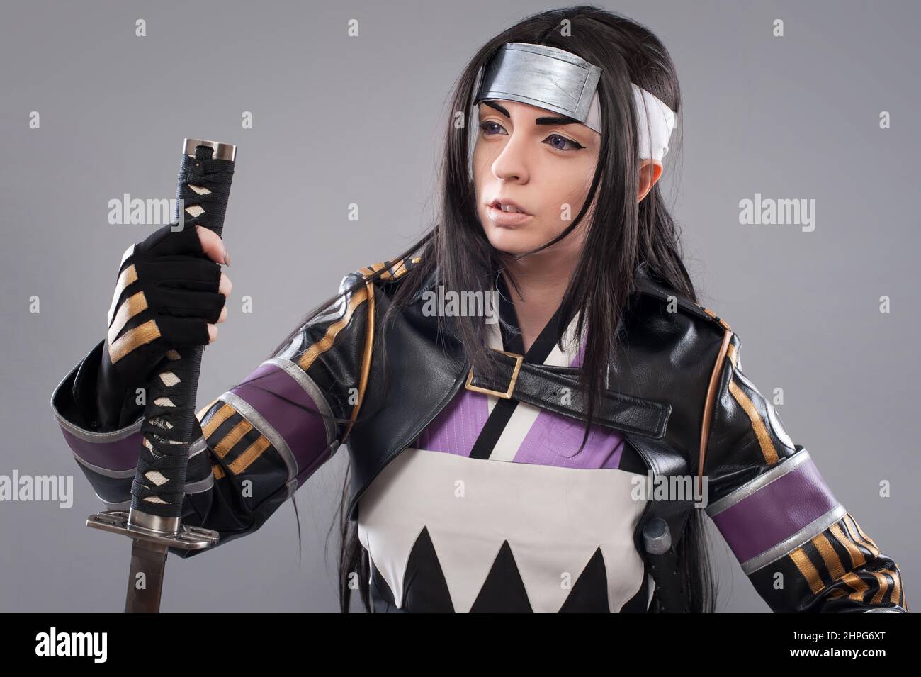 Japanese samurai with katana sword. Studio shoot. Isolated Stock Photo Alamy