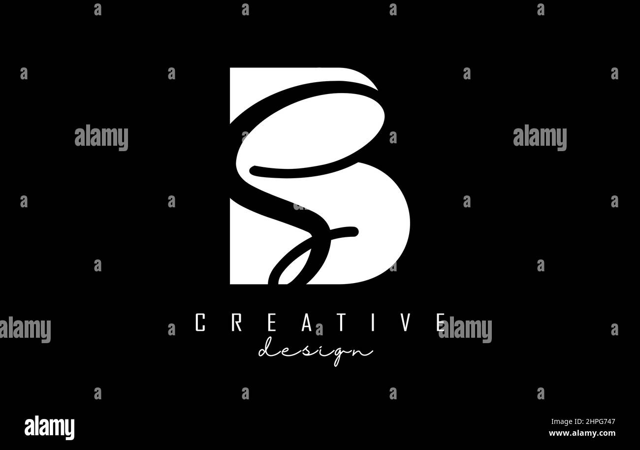 Black and white BS Letters logo with negative space. Letters B and S ...