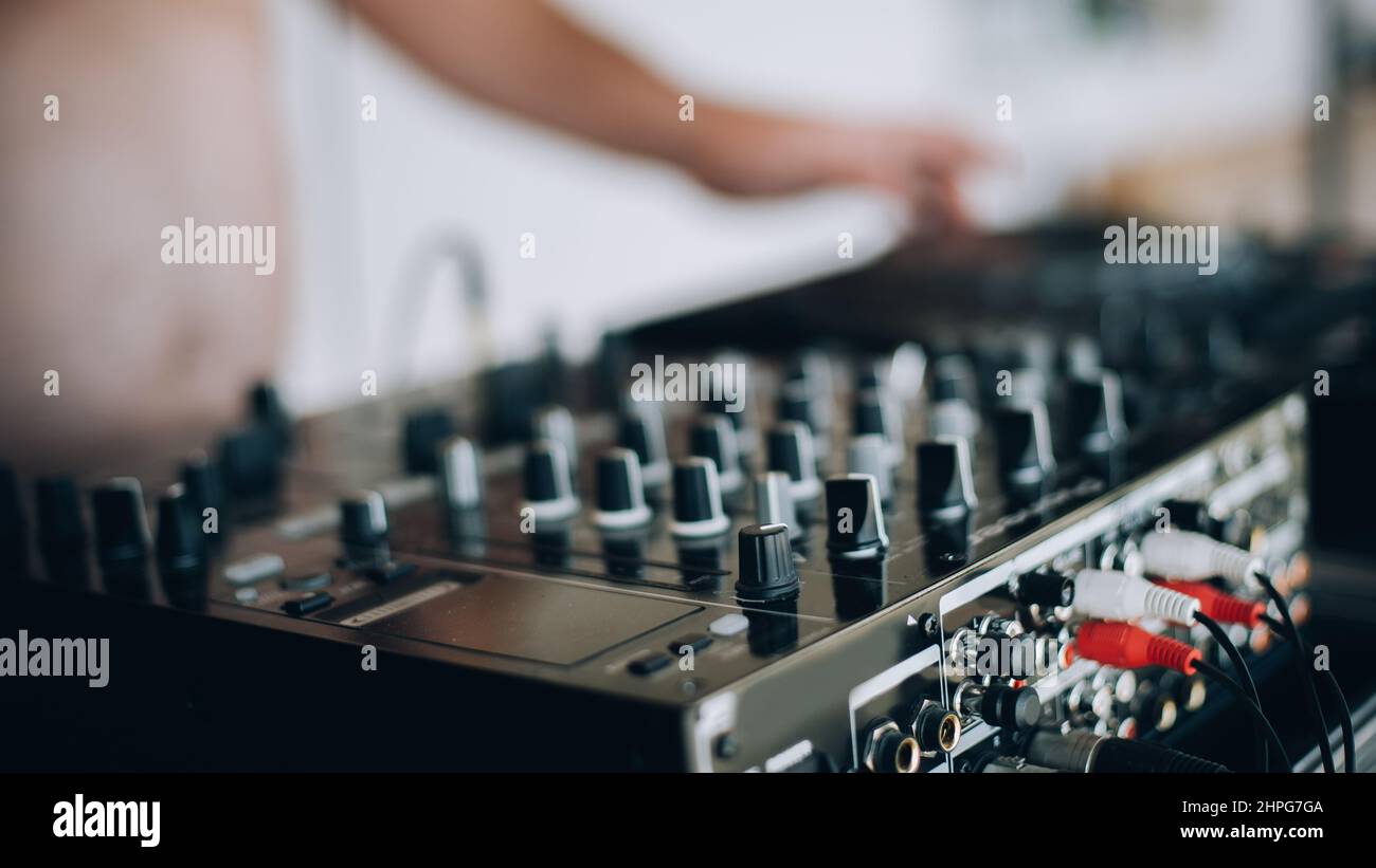Close up of Digital DJ CD player and mixer for Disc Jockey Stock Photo