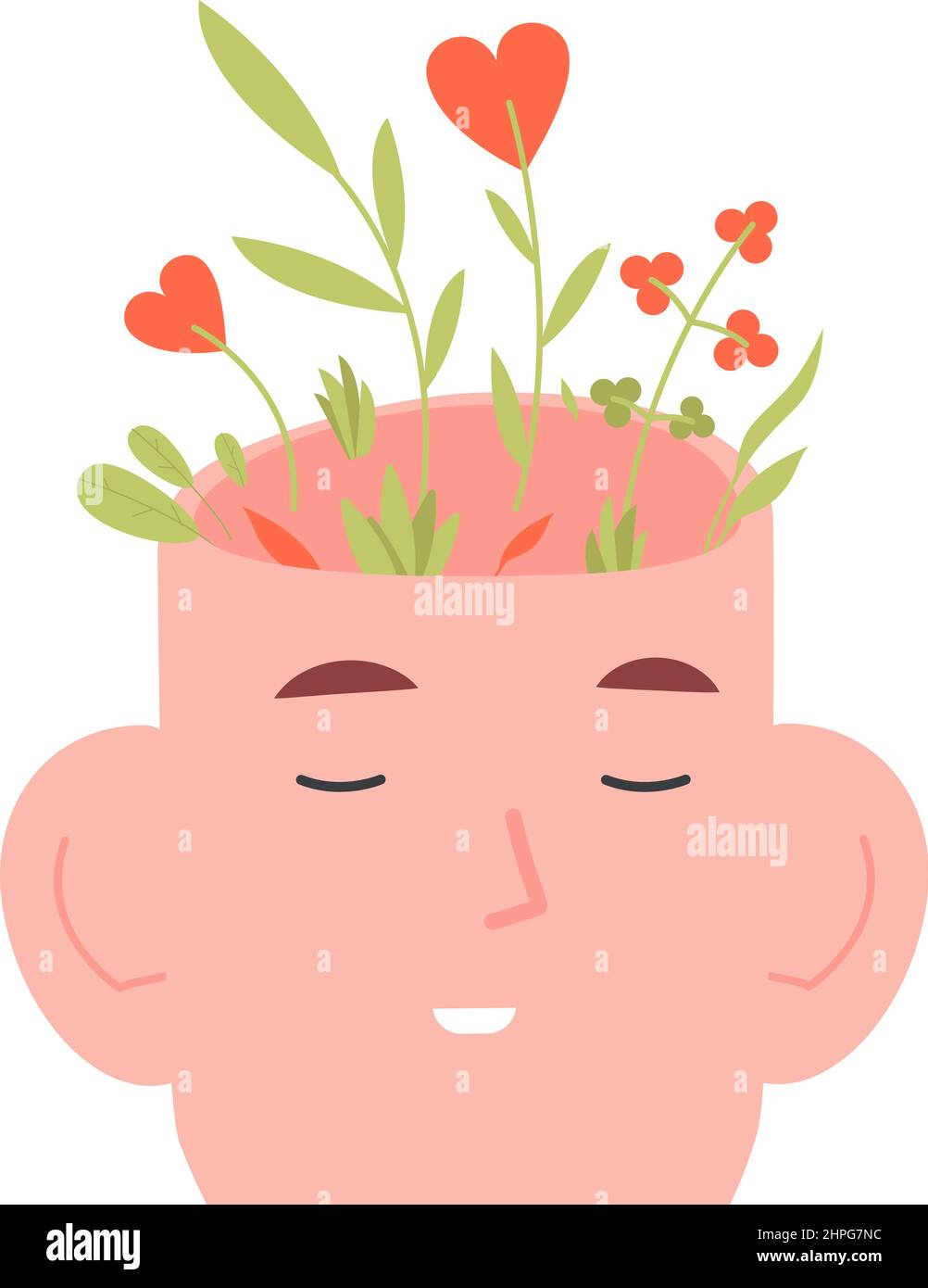 Blooming mind. Positive mental beauty human with flower inside head