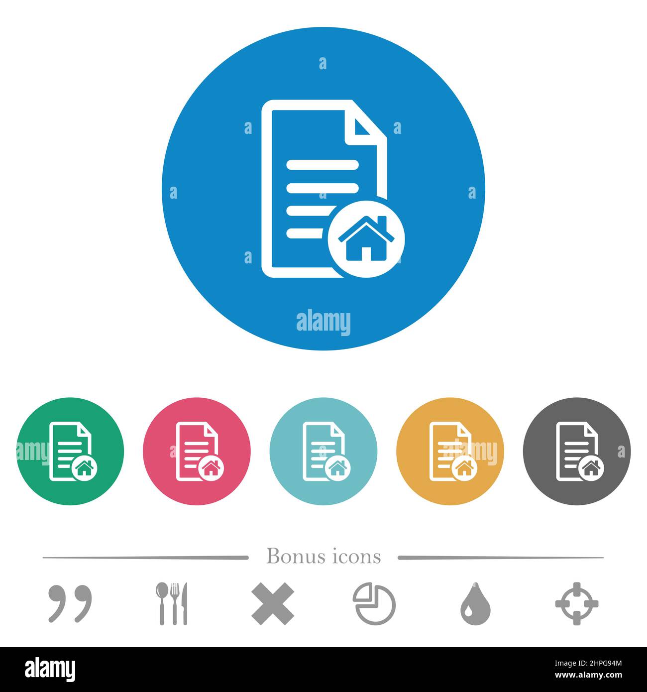 Default document flat white icons on round color backgrounds. 6 bonus ...