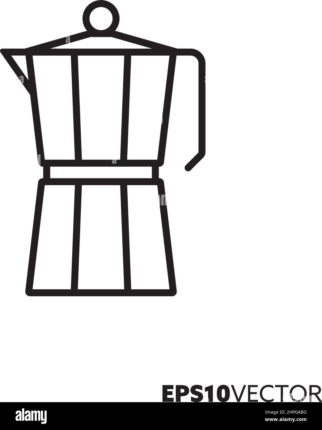 Italian espresso maker line icon. Outline symbol of mocha pot and kitchenware. Moka flat vector illustration. Stock Vector
