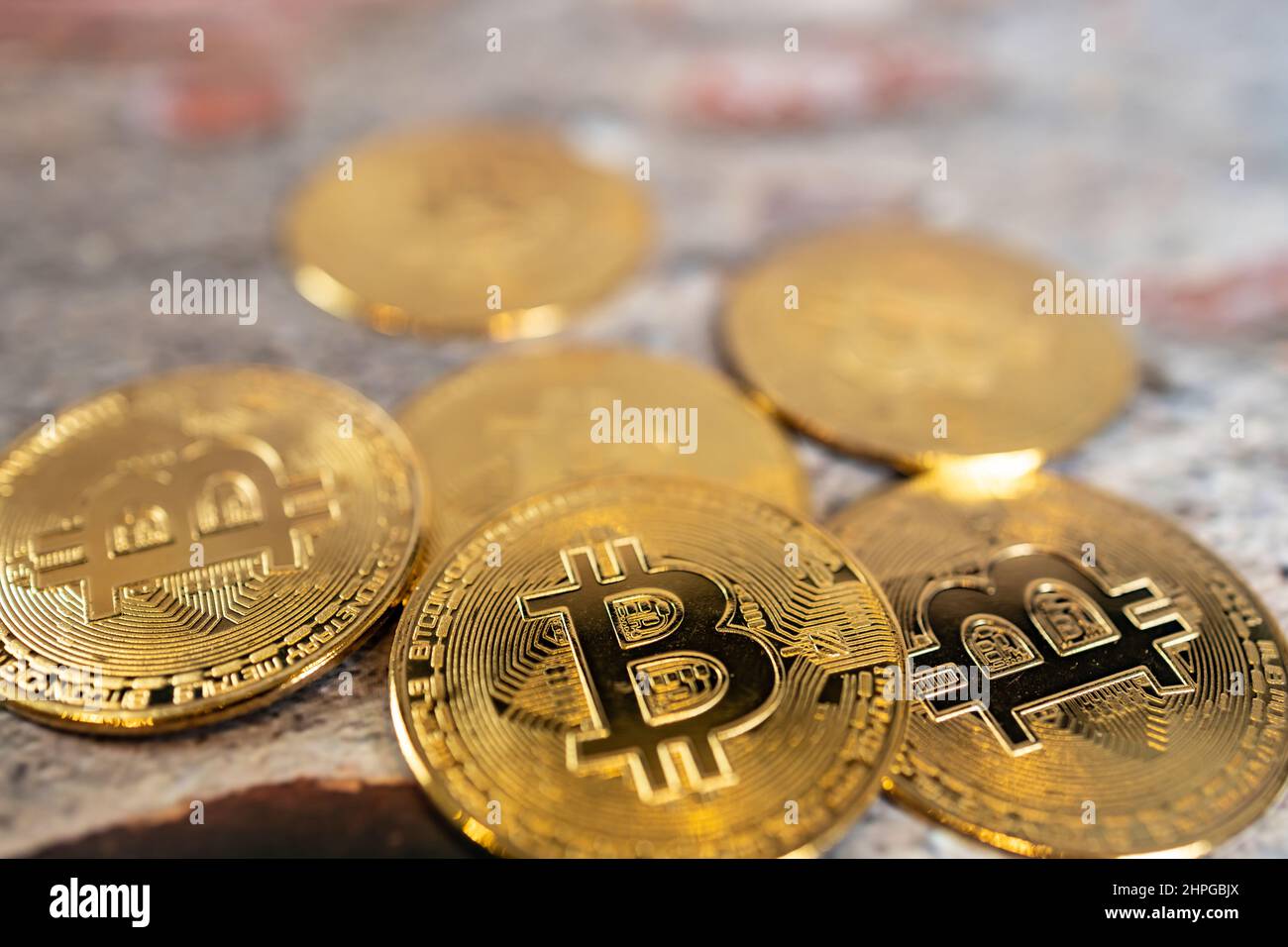 Close up one golden coin with the bitcoin symbol. Cryptocurrency coin,  Money coins digital, BTC Stock Photo - Alamy