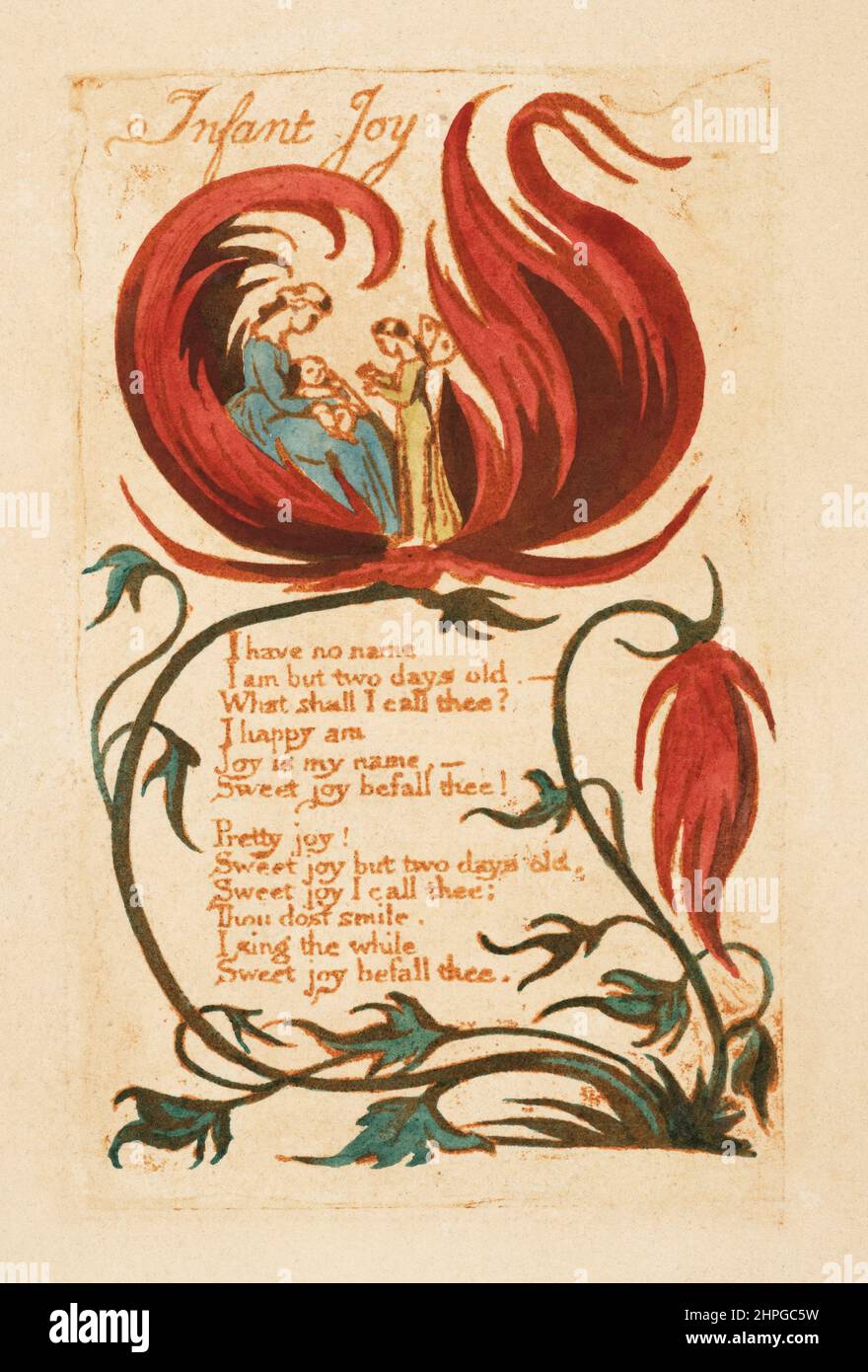 Illustration for Infant Joy, from Songs of Innocence first published in 1799 by English poet and artist William Blake, 1757 - 1827. Stock Photo