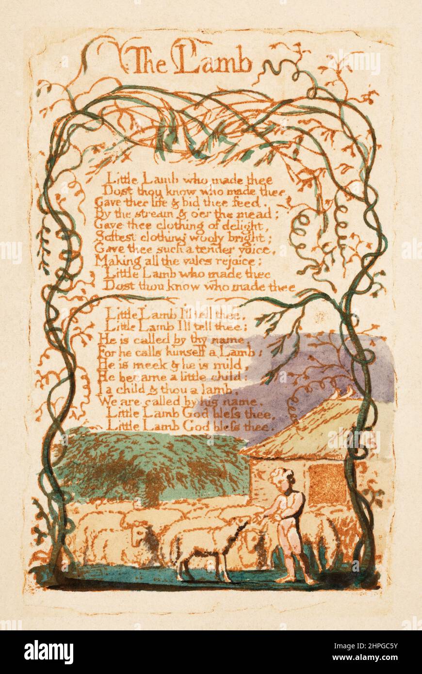 Illustration for The Lamb, from Songs of Innocence first published in 1799 by English poet and artist William Blake, 1757 - 1827. Stock Photo