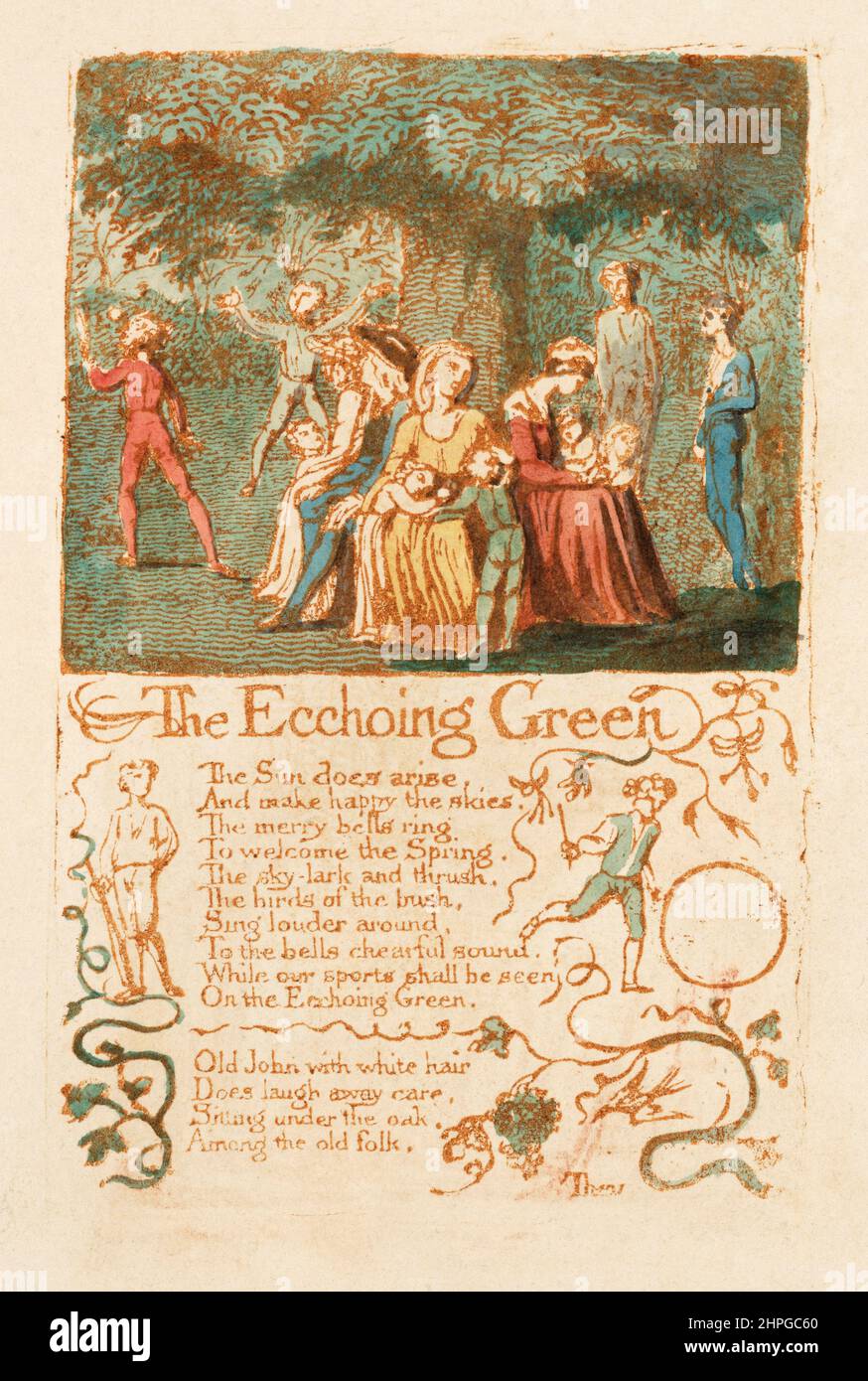 Illustration for The Echoing Green, from Songs of Innocence first published in 1799 by English poet and artist William Blake, 1757 - 1827. Stock Photo