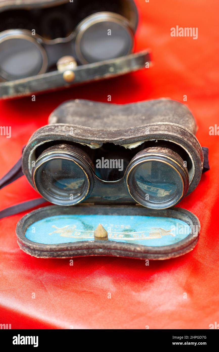 Italy, Lombardy, Flea Market, Ancient Binoculars with Leather Bag Cover