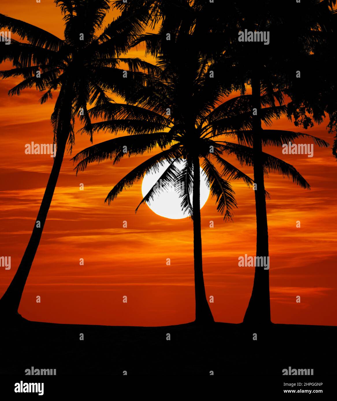 Beautiful sunset at a beach resort in the tropics Stock Photo