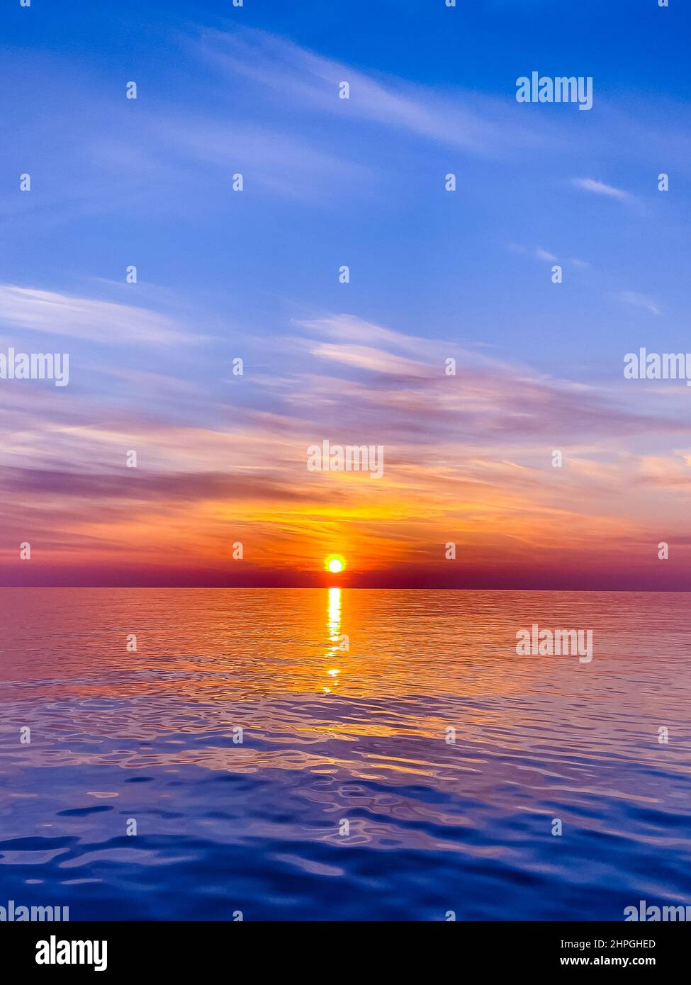 Summer sea design template. Beautiful sunset on tropical beach  and sunlight on horizon Stock Photo
