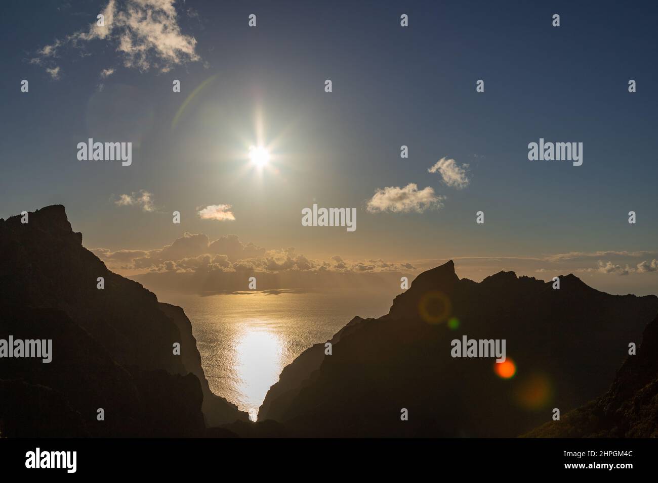 Sunset over the Atlantic ocean from Tenerife in the Canary Islands Stock Photo