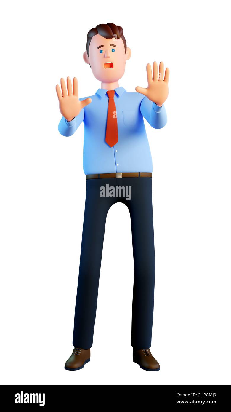 3d man scared. Office worker frightened Stock Photo