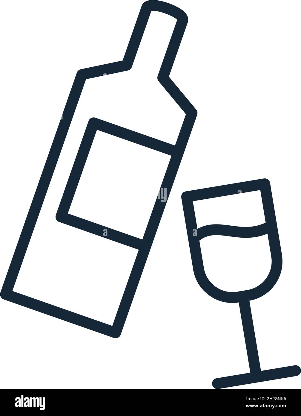 Stylish thin line icon of a bottle of wine and a glass on a white ...