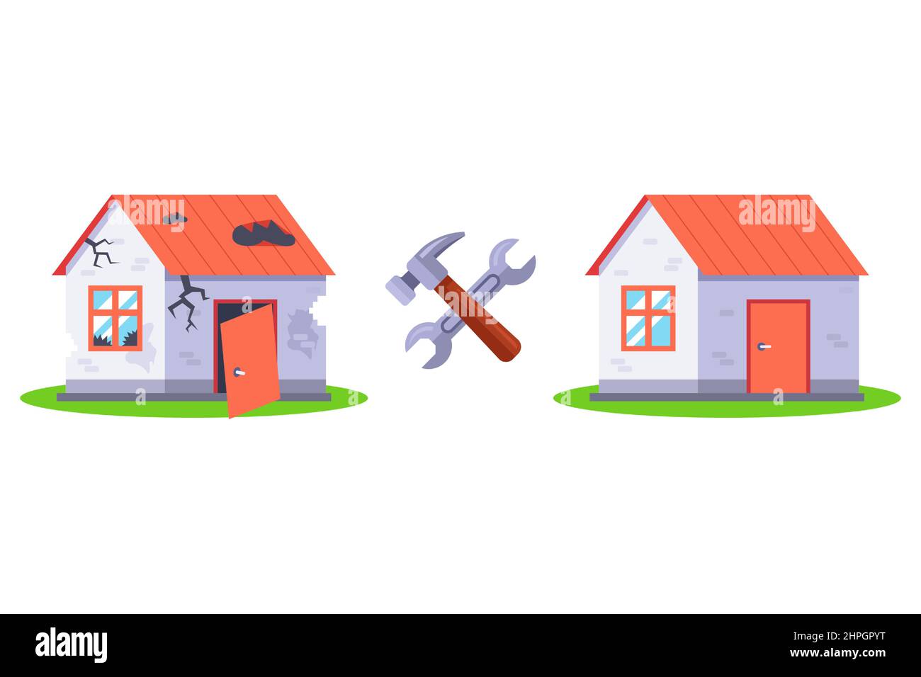 repair of a destroyed house. overhaul of a private house. flat vector