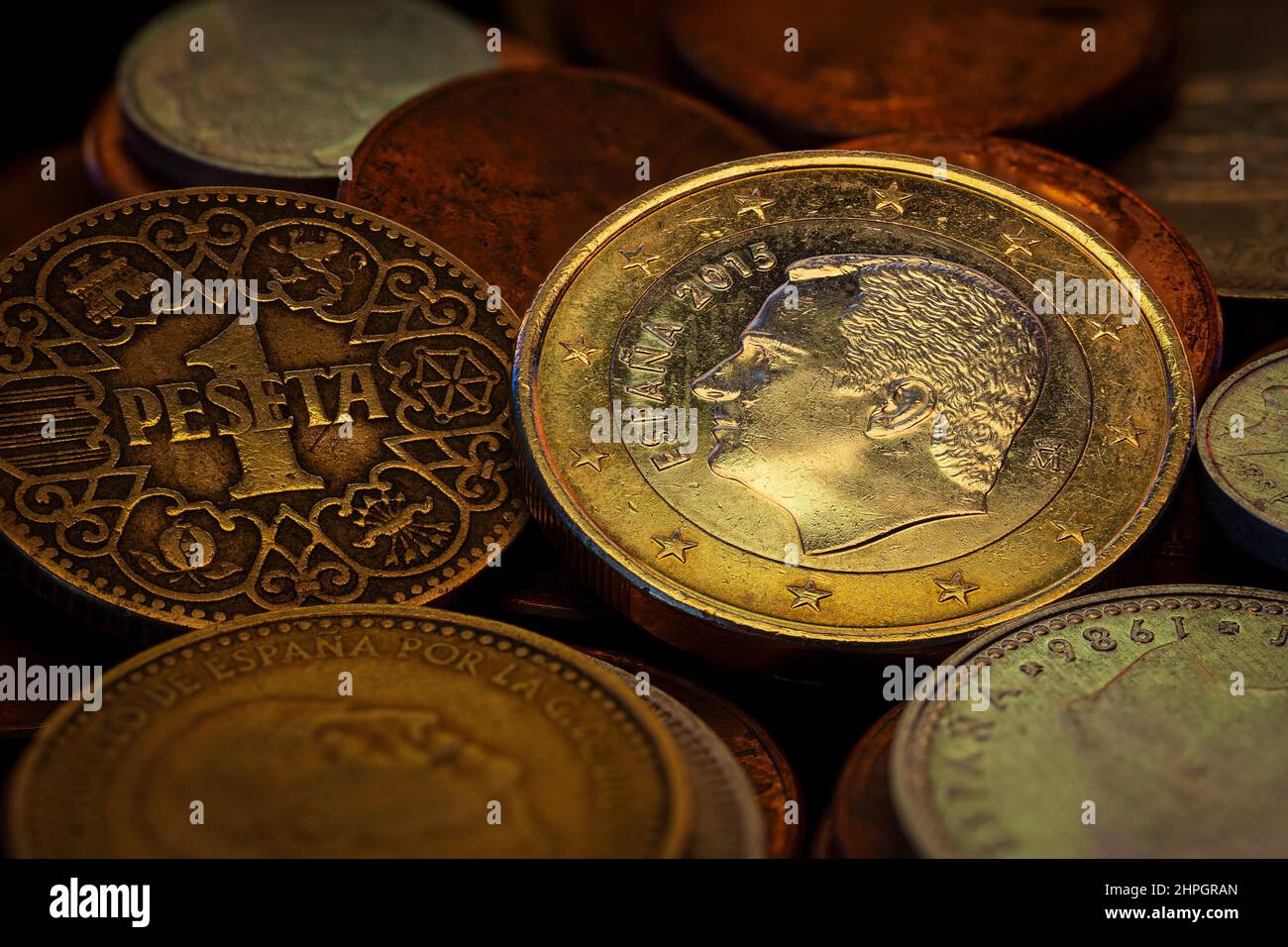 Philip Felipe Vi King Of Spain Euro Coin Old Spanish Coins Stack Stock Philip Felipe Vi King Of Spain Euro Coin Old Spanish Coins Stack Stock