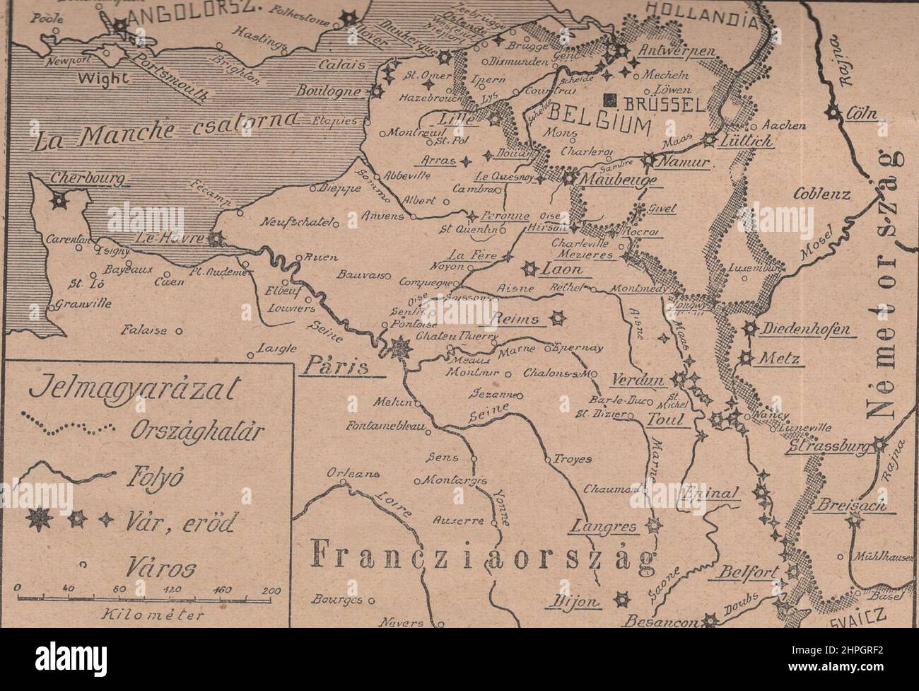 The theatre of the Franco-German-Belgian war, with its main fortresses and chain of border forts. map ADDITIONAL-RIGHTS-CLEARANCE-INFO-NOT-AVAILABLE AND EXPIRED. Stock Photo
