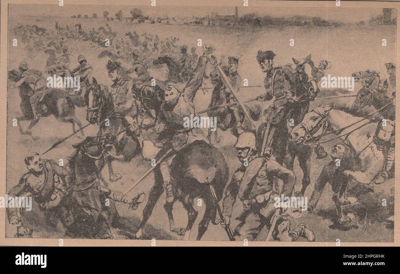 Loss of the English cavalry brigade at Maubeuge.  illustration by an unknown artist. ADDITIONAL-RIGHTS-CLEARANCE-INFO-NOT-AVAILABLE AND EXPIRED. Stock Photo