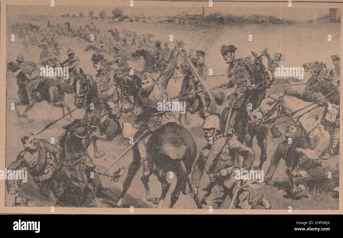 Loss of the English cavalry brigade at Maubeuge.  illustration by an unknown artist. again.  ADDITIONAL-RIGHTS-CLEARANCE-INFO-NOT-AVAILABLE AND EXPIRED. Stock Photo