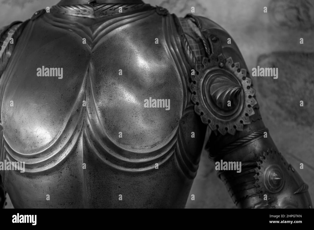 Detail of the upper part of an armor of medieval knight. Stock Photo
