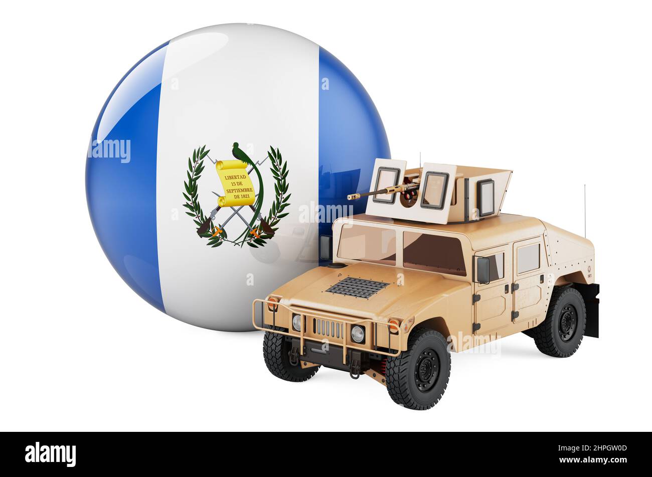 Military truck with Guatemalan flag. Combat defense of Guatemala, concept. 3D rendering  isolated on white background Stock Photo