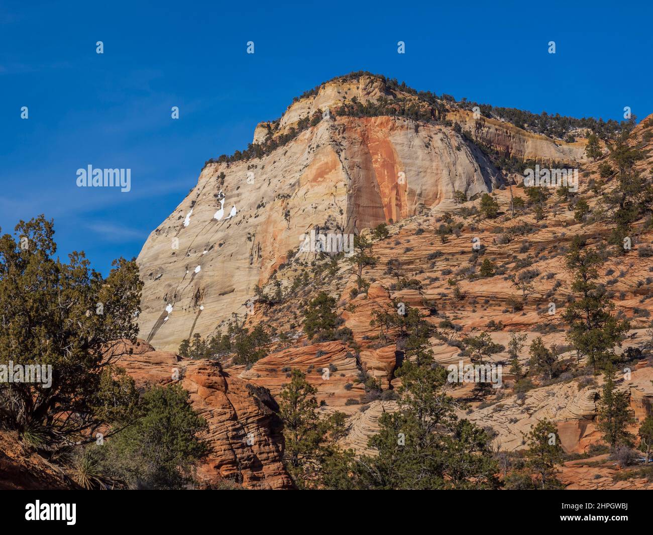Cliffs along the Zion-Mount Carmel Highway, winter, Zion National Park, Utah. Stock Photo