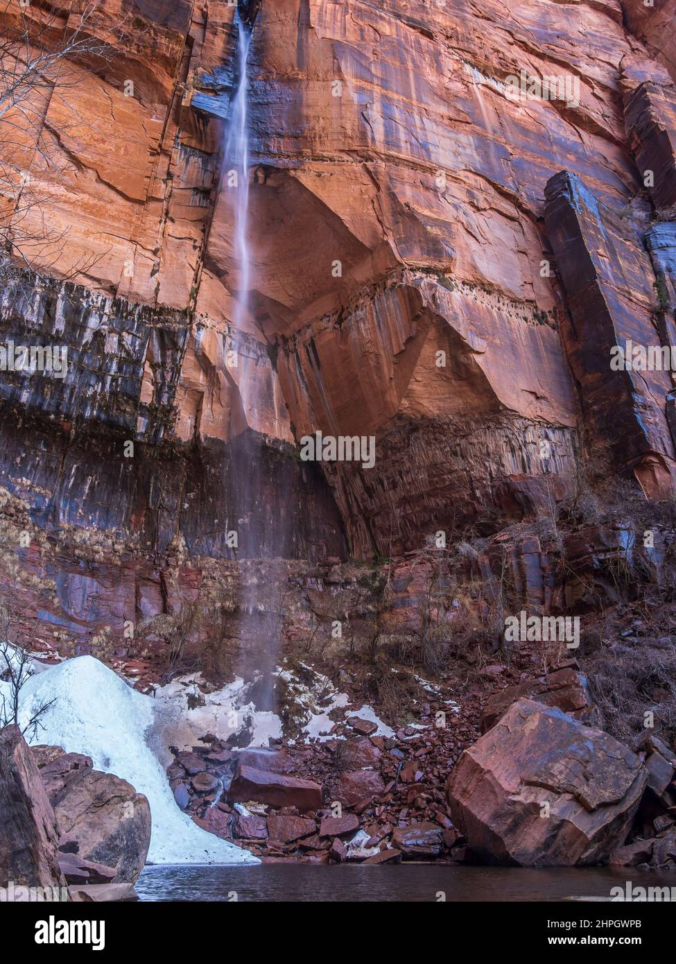 Waterfall feeding Upper Emerald Pool, Zion National Park, Utah. Stock Photo