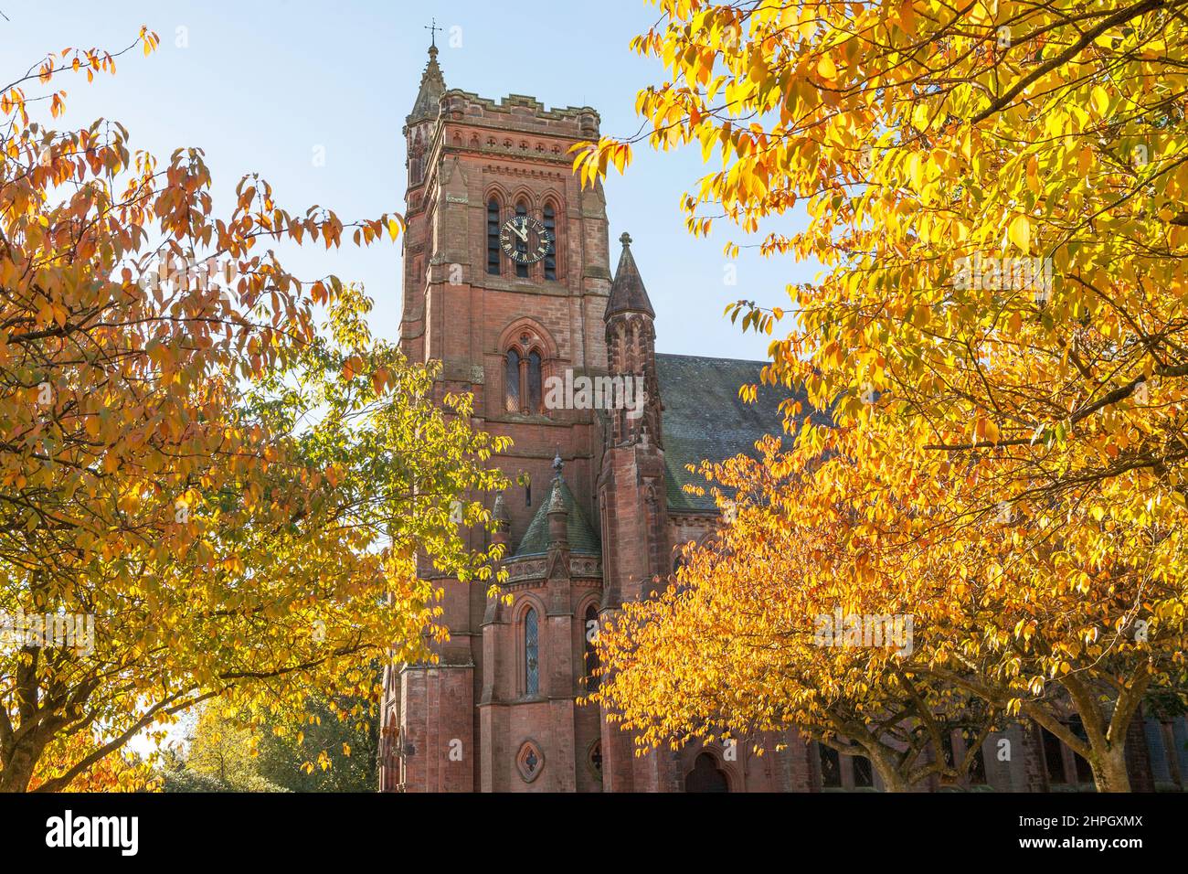Autumn view of the tower of St Andrews Parish Church, Moffat, Scotland