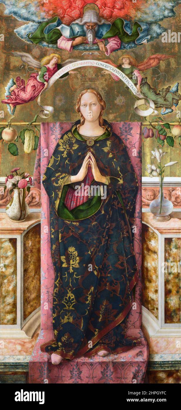 The Immaculate Conception by Carlo Crivelli (c.1430-1435 - c.1495), egg on wood, 1492 Stock Photo