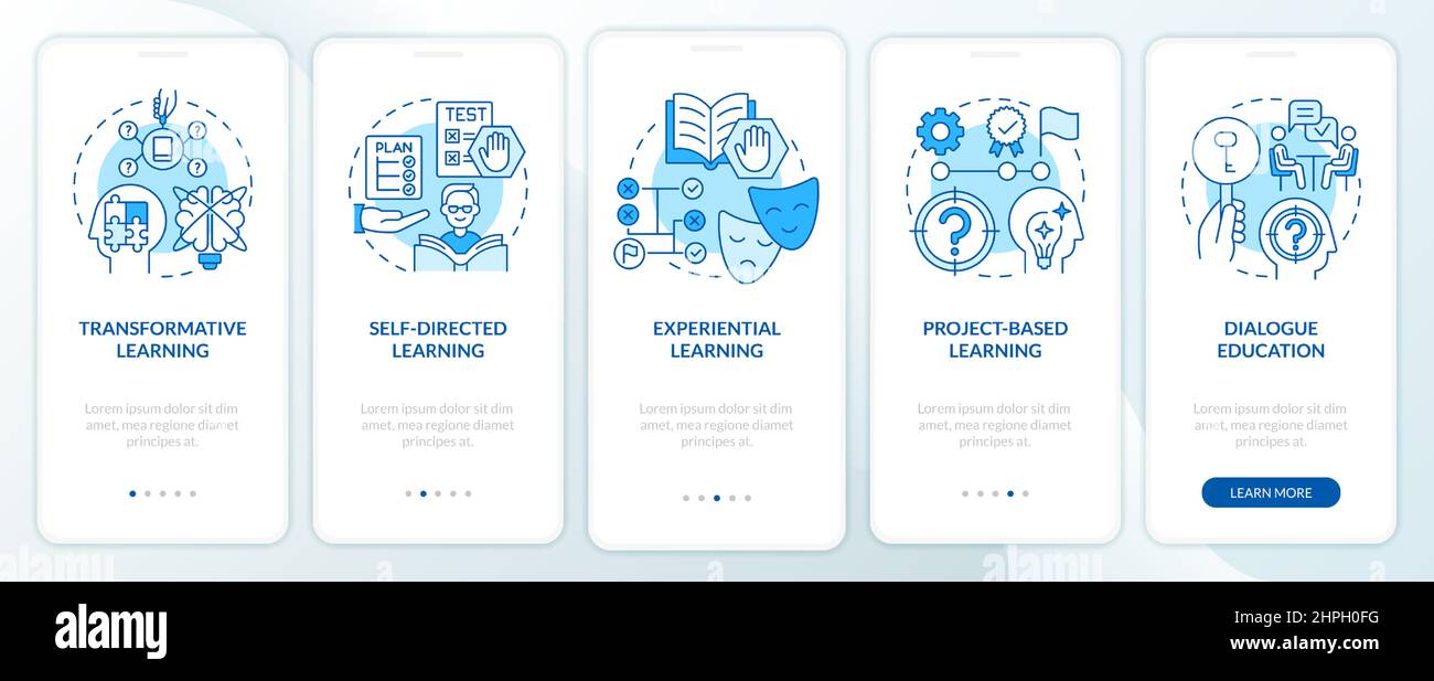 Adult education theories and forms blue onboarding mobile app screen ...