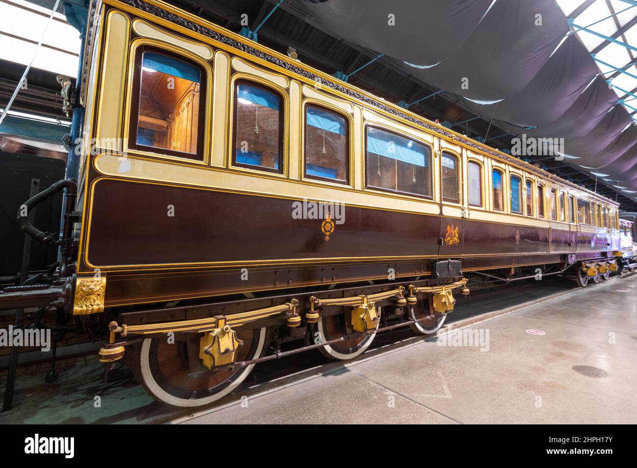 York.Yorkshire.United Kingdom.February 13th 2022.A railway carriage used by the London Brighton and South Coast railway is on display at the National Stock Photo