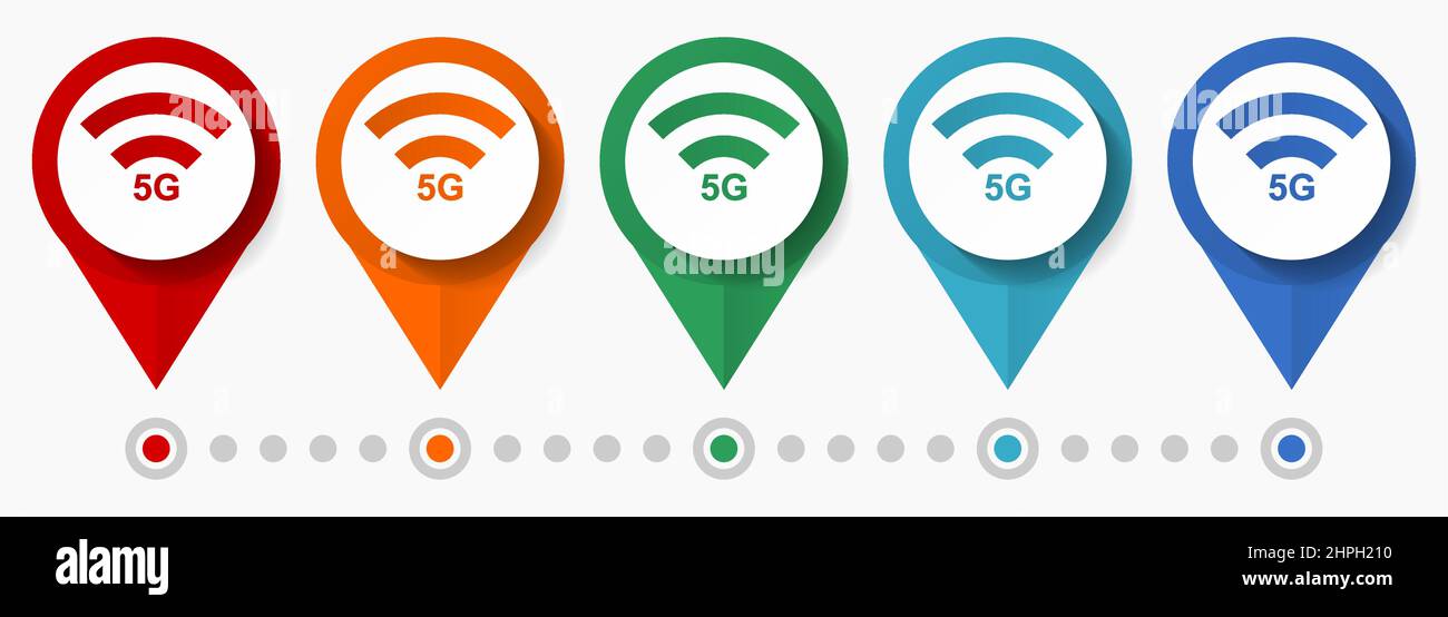 5g web, internet concept vector icon set, flat design communication pointers, infographic template easy to edit Stock Vector