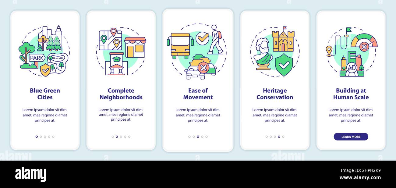 Urban design principles onboarding mobile app screen Stock Vector Image ...