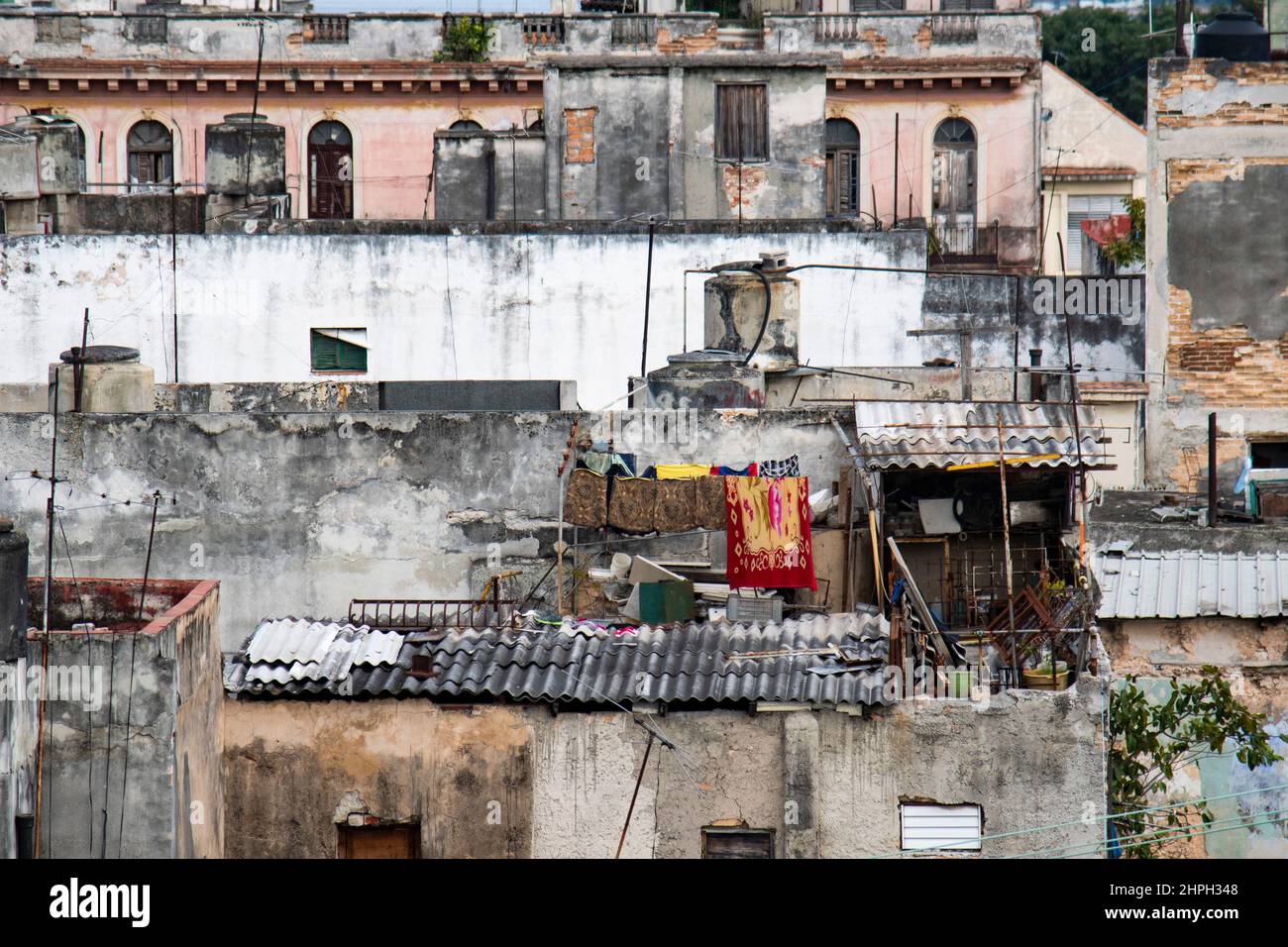 Clothing drying at a building in Havana, Cuba. Stock Photo