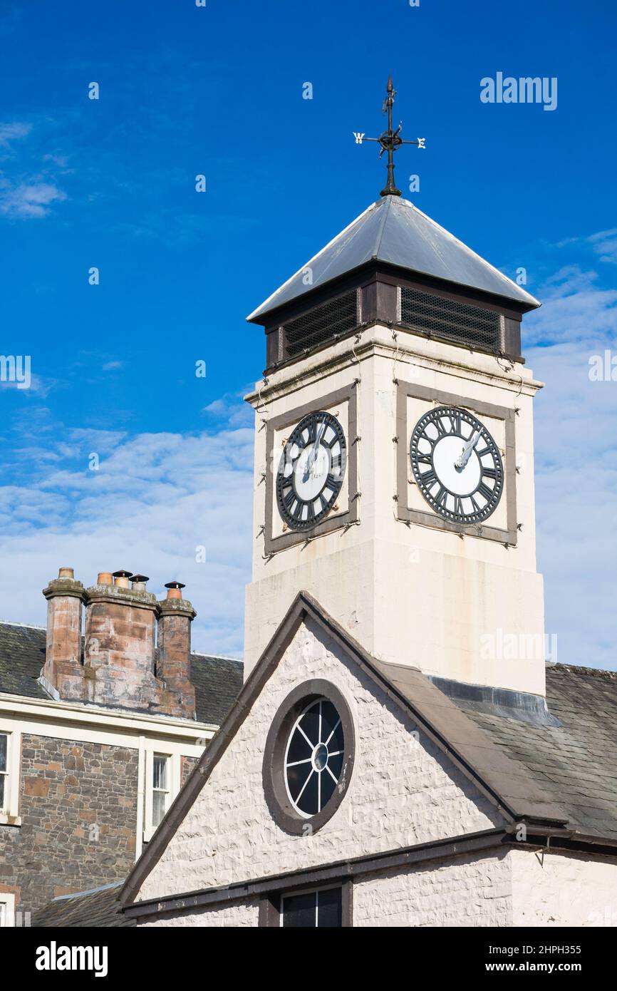 Clock Tower over the old jail and courthouse in High Street,  Moffat, Scotland. Stock Photo