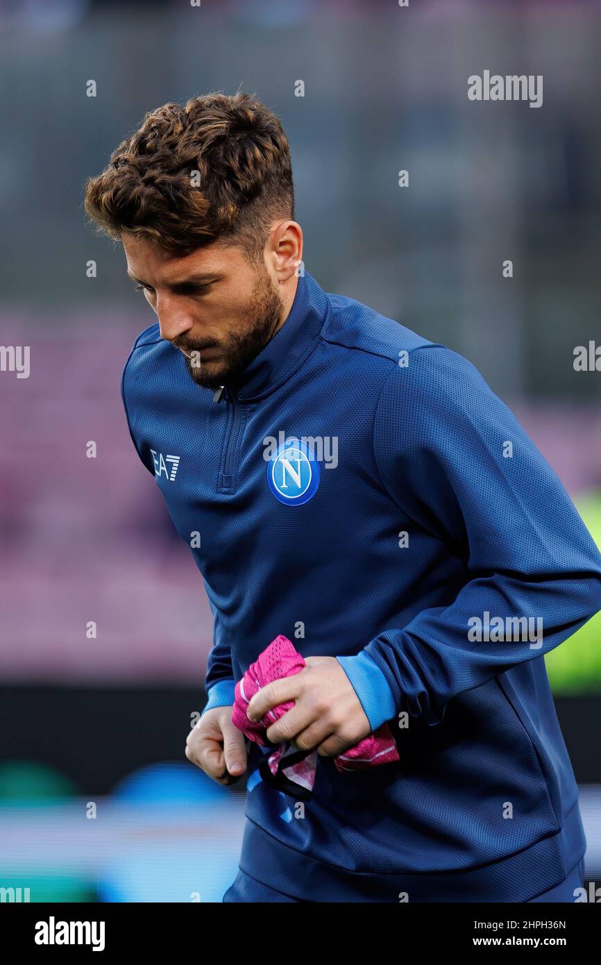 BARCELONA - FEB 17: Dries Mertens warms up prior to the Uefa Europa League match between FC Barcelona and SSC Napoli at the Camp Nou Stadium on Februa Stock Photo