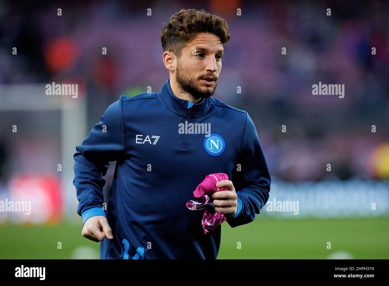 BARCELONA - FEB 17: Dries Mertens warms up prior to the Uefa Europa League match between FC Barcelona and SSC Napoli at the Camp Nou Stadium on Februa Stock Photo