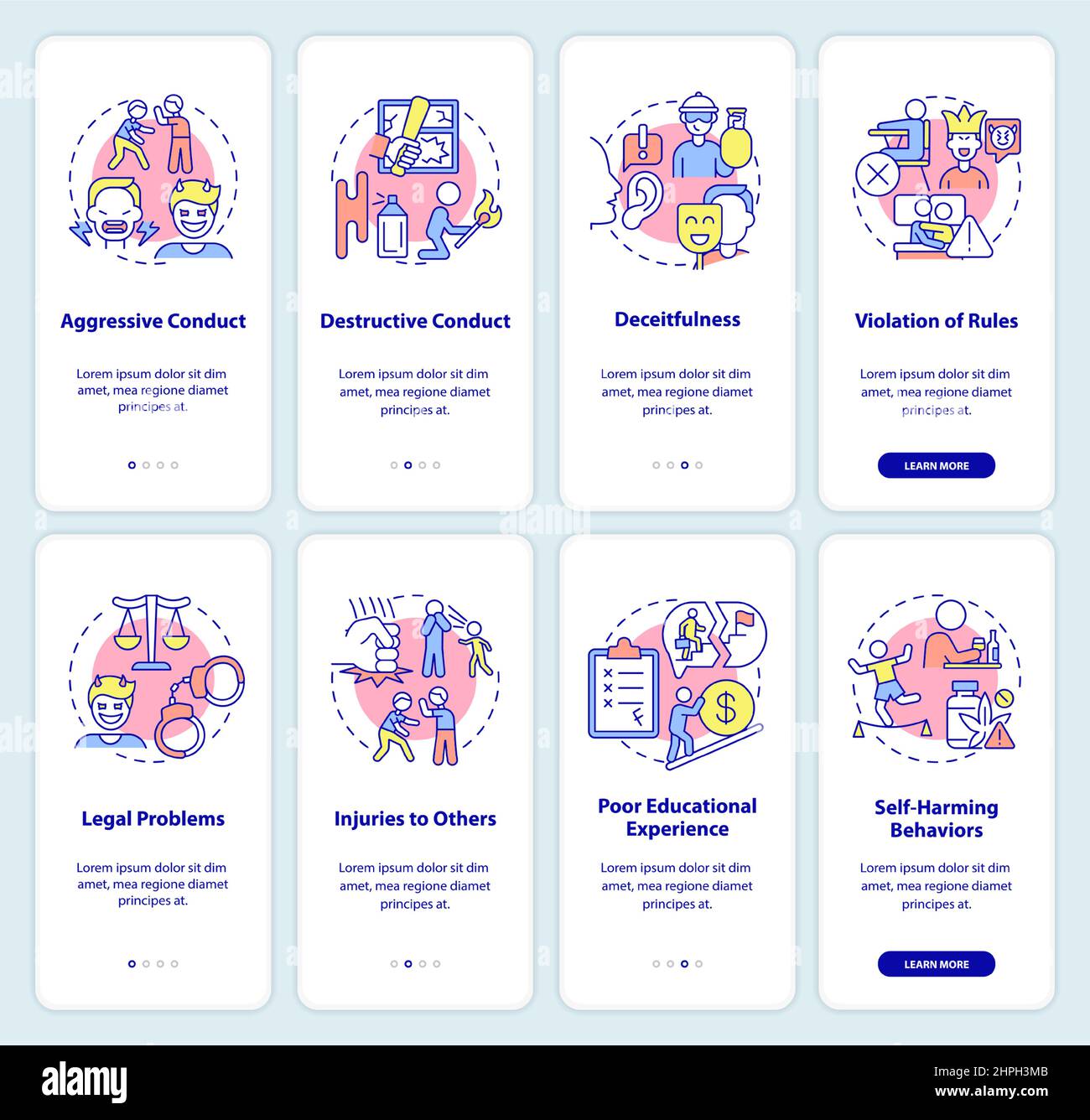 Conduct disorder onboarding mobile app screen set Stock Vector Image ...