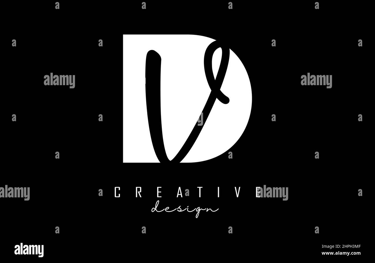 Dv Letters Black and white DV Letters logo with negative space. Letters D and V ...