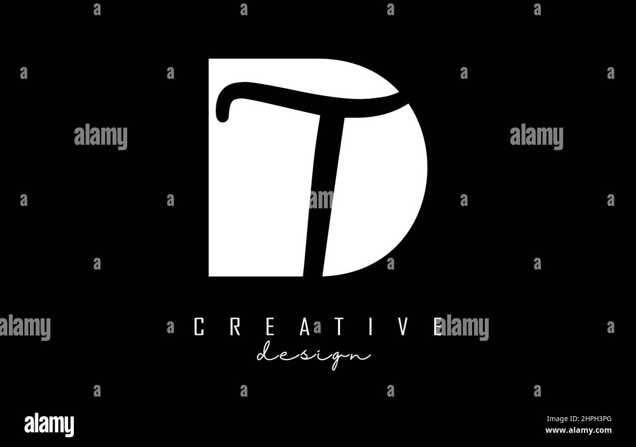 Black and white DT Letters logo with negative space. Letters D and T ...