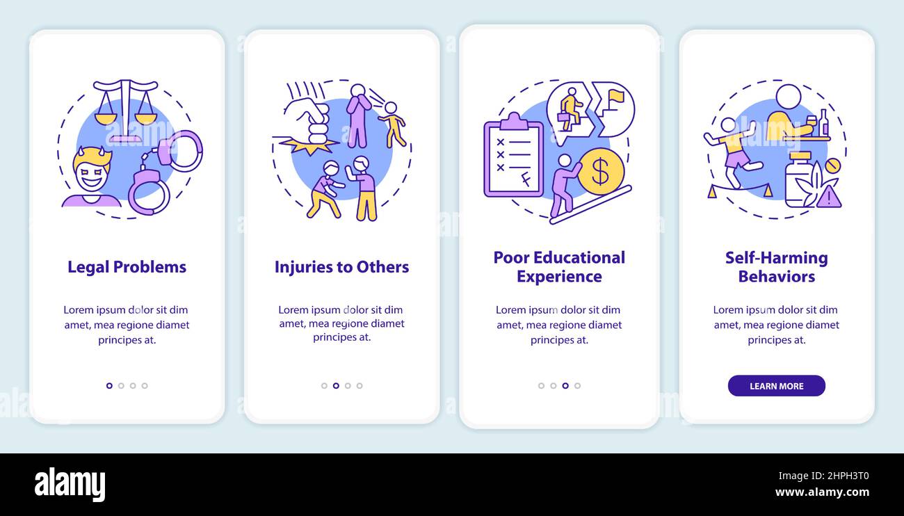 Effects of conduct disorder onboarding mobile app screen Stock Vector ...