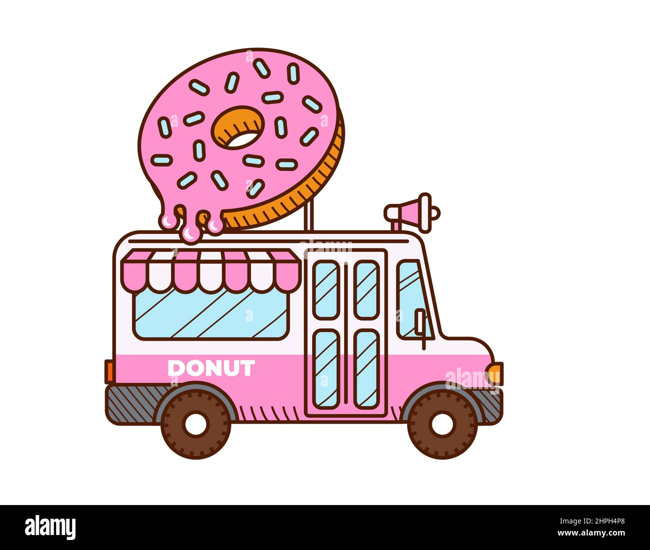 Donut van icon. Food truck isolated on white Stock Vector