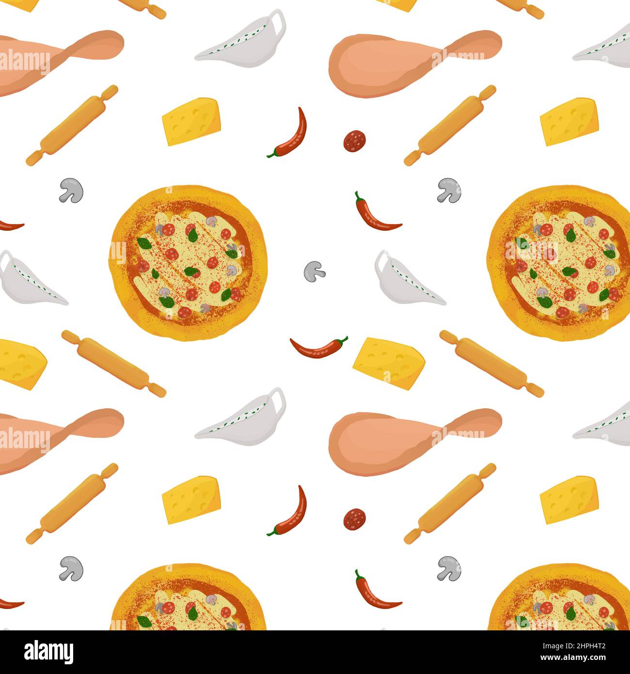 Pizza Ingredients Pattern Seamless pattern with pizza ingredients on the white background Stock ...