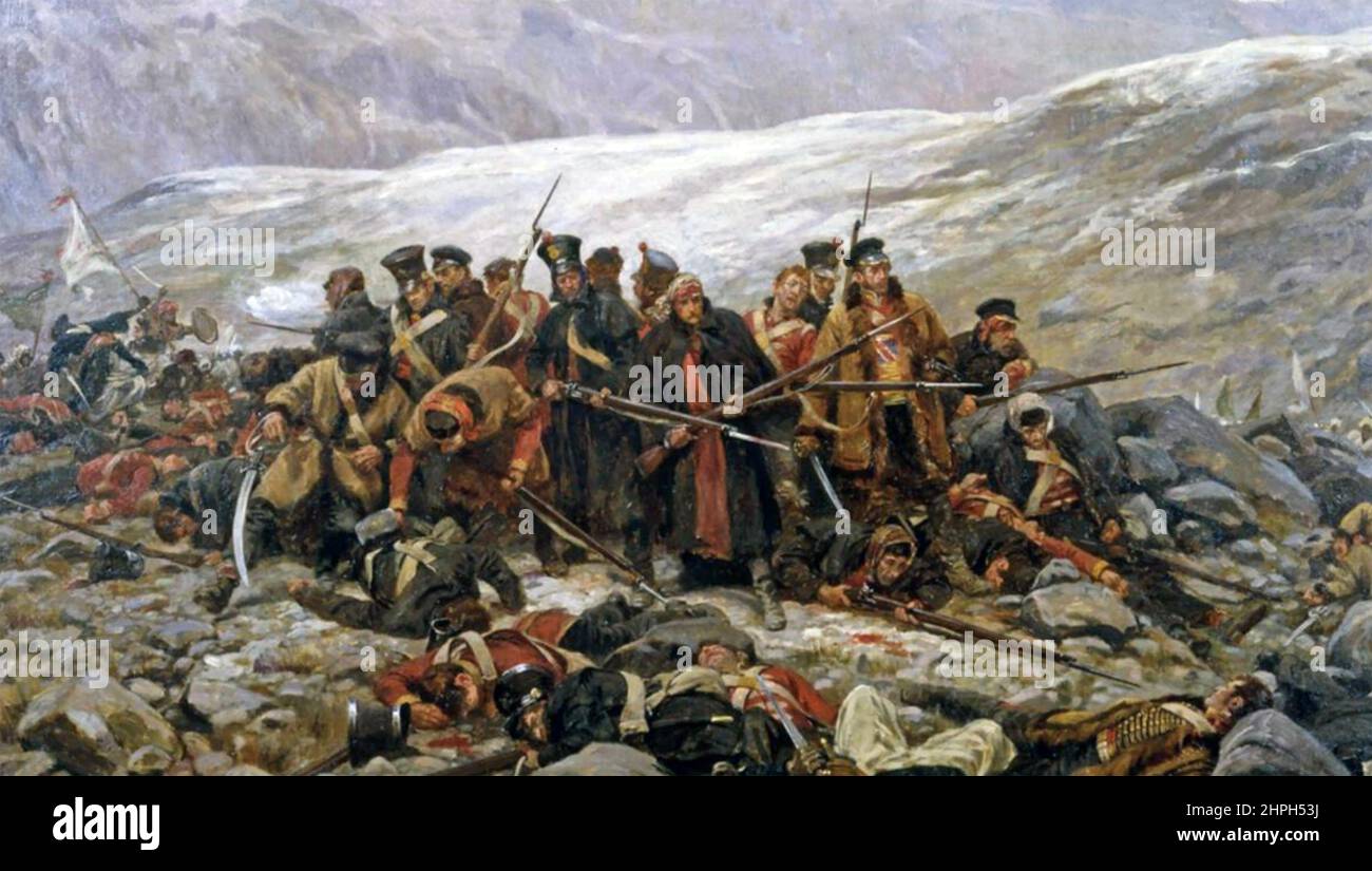 RETREAT FROM KABUL 1842. The 1898 painting by by William Warren showing the last stand of the 44th Regiment at Gandamak Stock Photo