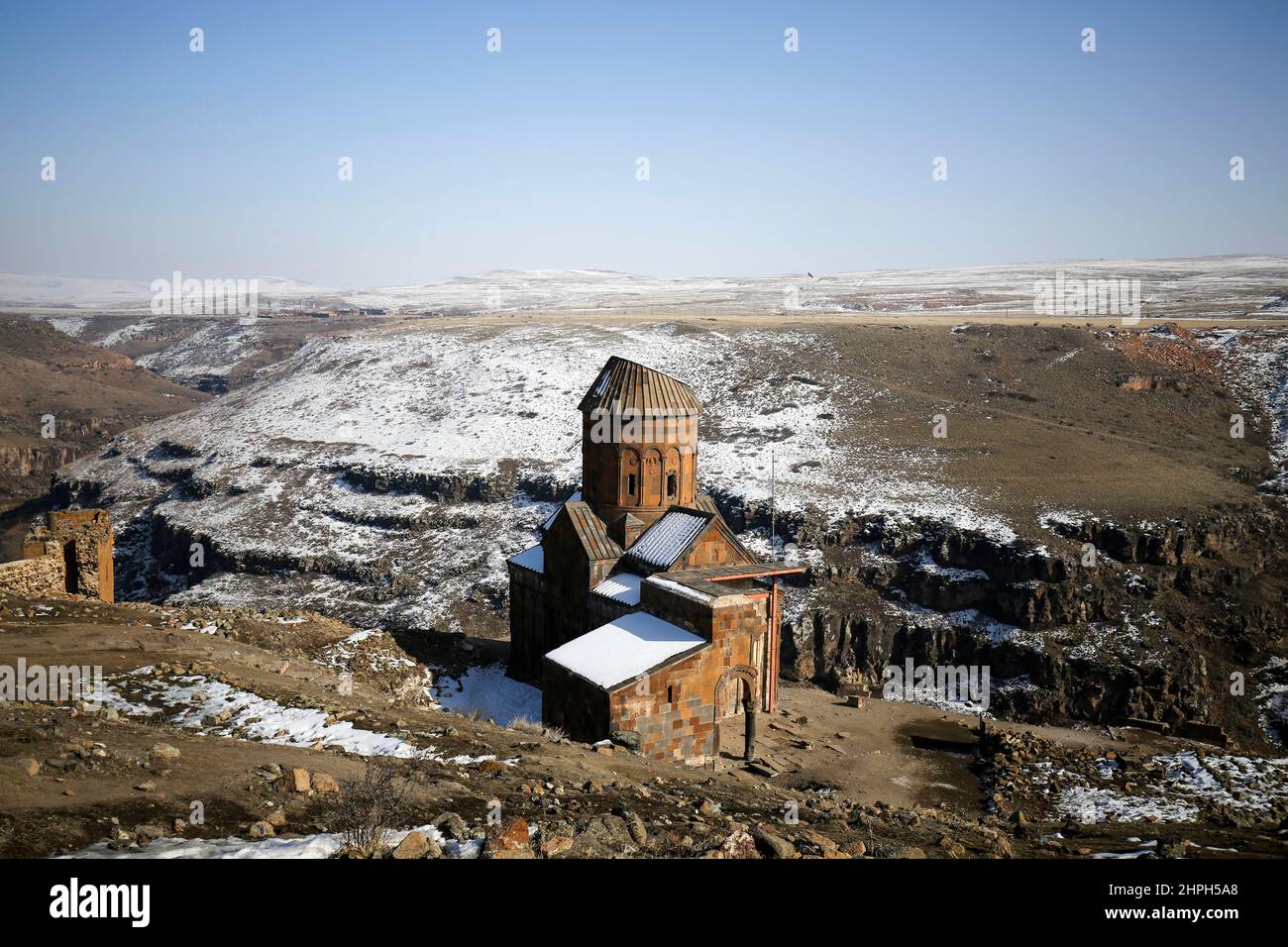 Kars, Istanbul, Turkey. 20th Feb, 2022. Ani Ruins, Ani is a ruined and uninhabited medieval Armenian city-site situated in the Turkish province of Kars, Turkey (Credit Image: © Serkan Senturk/ZUMA Press Wire) Stock Photo